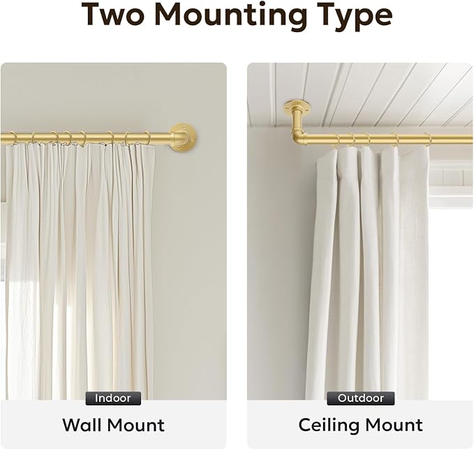 Zeerobee Curtain Rods for Windows 32 to 48, 1 Inch Industrial Wrap Around Gold - Image 5