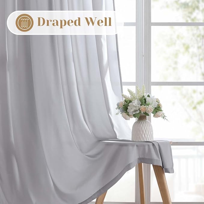 HOMEIDEAS Non-See-Through Light Grey Privacy Sheer Curtains, 52 X 84 Inches - Image 6