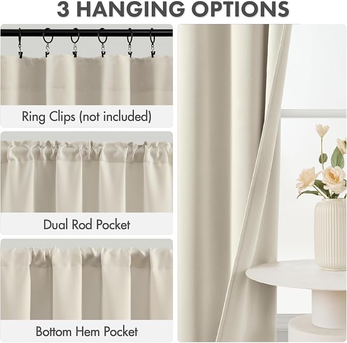 MIULEE 4-Panel 36 Inch Blackout Kitchen Tier Curtains Over Sink Cream White | - Image 2
