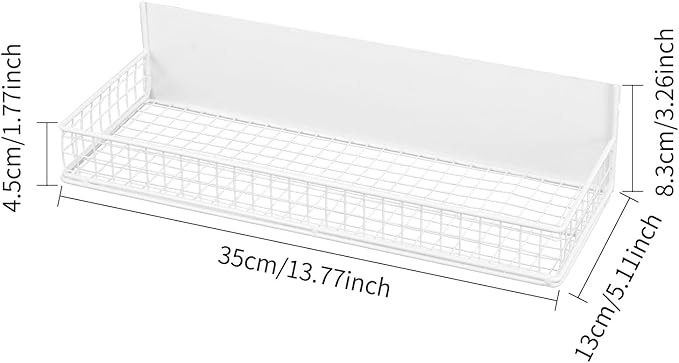 Magnetic Shelf for Fridge Magnetic Basket Organizer Wire Mesh Magnetic Holder Magnet Shelf Accessories for Office Kitchen Classroom Storage,White, 13.77" x 5.11" x 1.7"