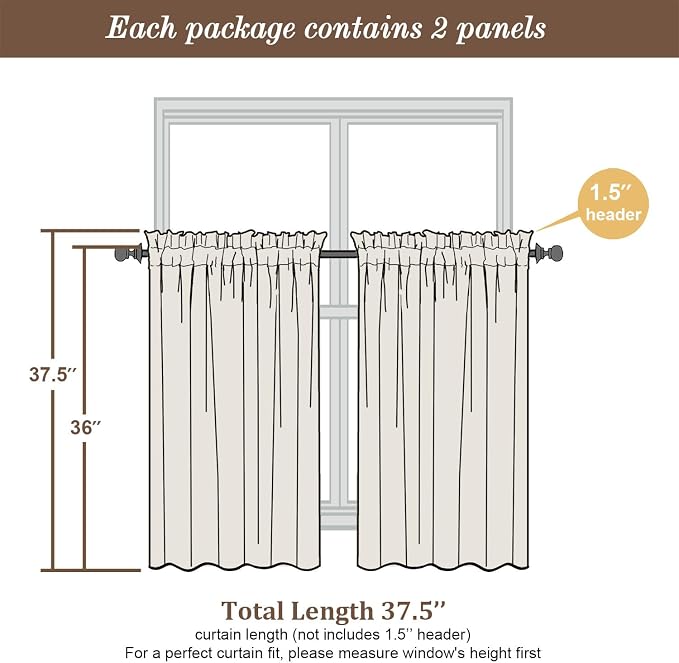 Chyhomenyc Sheer Curtains 36 inch Length 2 Panels Set - Image 3