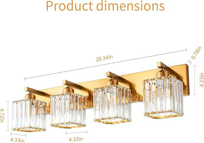 Modern Vanity Light 4-Lights Modern Gold Brushed Brass Finish Crystal Wall Light Bathroom Vanity Light Fixtures