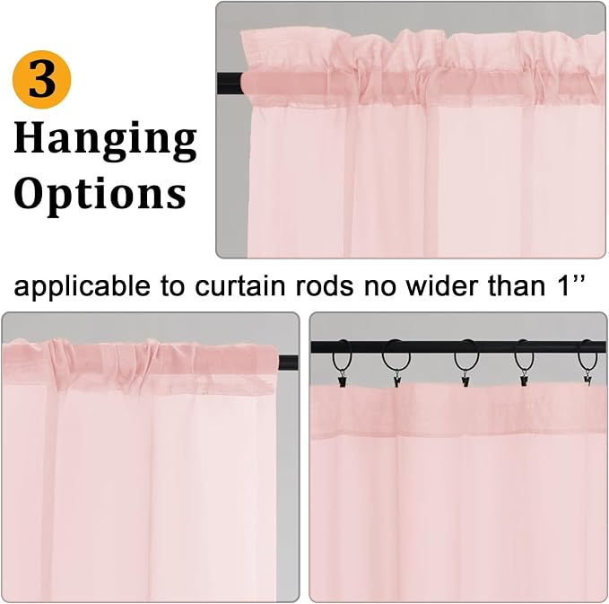 Gwine Blush Pink Sheer Curtains 72 Inches Long 2 Panels Set - Image 4