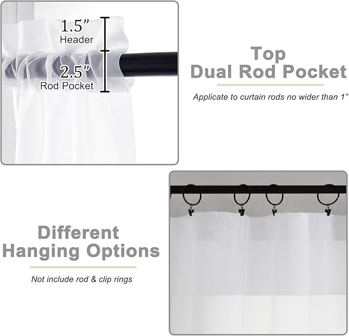 White Sheer Curtains for Bedroom Living Room 96 Inches Long 2 Panels, Modern - Image 3