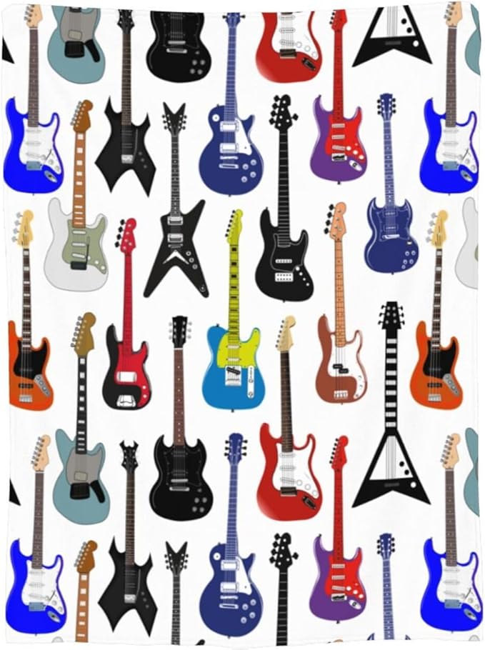 Electric Guitars Pattern Throw Blanket Music Soft Fleece Blanket Men Women Gift for Kids Boys Girls for Party Couch Sofa Bed Deco Blankets 50x40 Inch