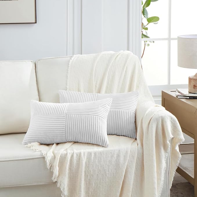 Fancy Homi 2 Packs White Lumbar Decorative Throw Pillow Covers 16x32 Inch - Image 6