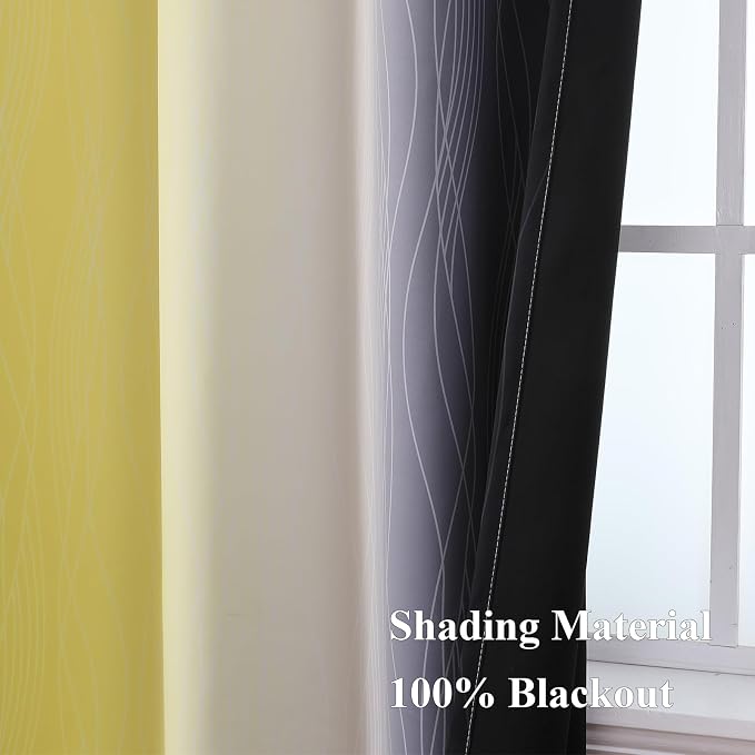 Estelar Textiler Black and Yellow Blackout Curtains 54 Inches Long, Full Light - Image 5