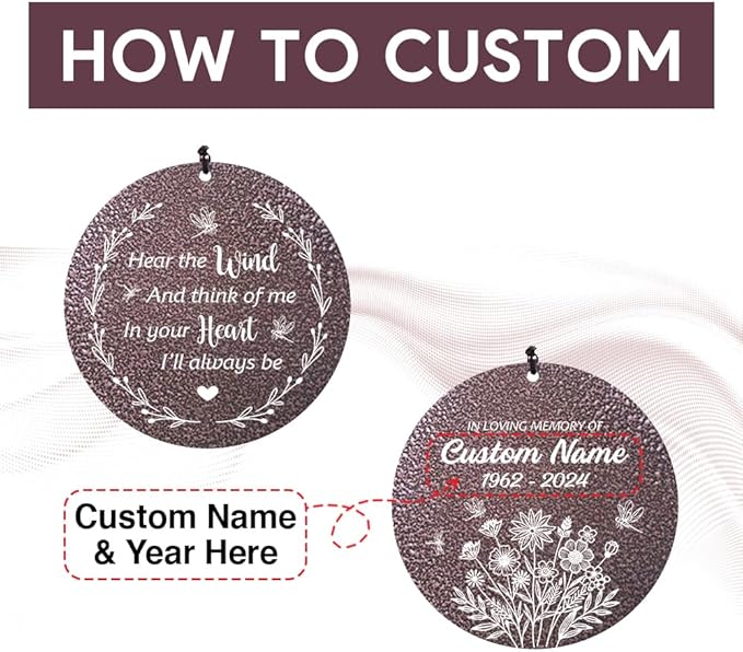 Personalized Wind Chimes, Wind Chimes for Loss of Loved Father/Mother/Lover, Commemorative Sympathy Bereavement Gifts for Condolences/Funeral (36 inch)