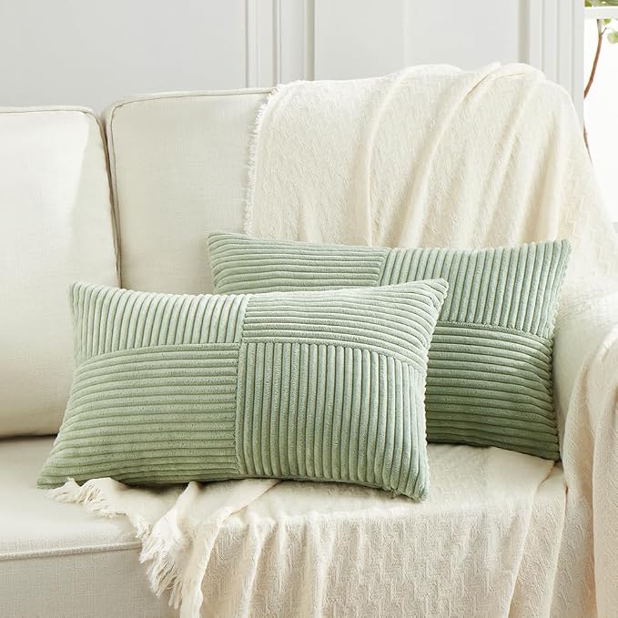 Fancy Homi 2 Packs Sage Green Lumbar Decorative Throw Pillow Covers 14x22 Inch by Fancy+Homi