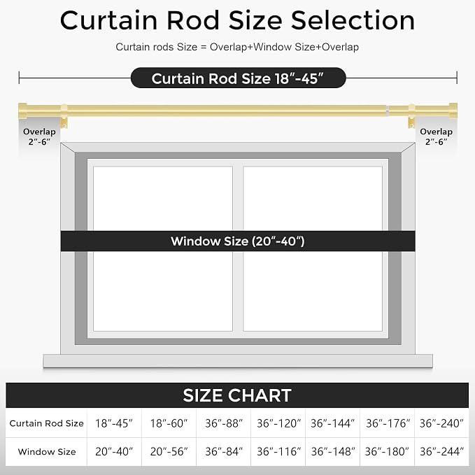 VOIIY Gold Curtain Rods for Windows 18 to 42 Inch, Size:18-42 Inch - Image 5