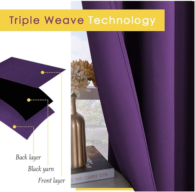 NICETOWN Blackout Window Curtains 80 inch Long, 2 Panels, 34 inch, Royal Purple - Image 3