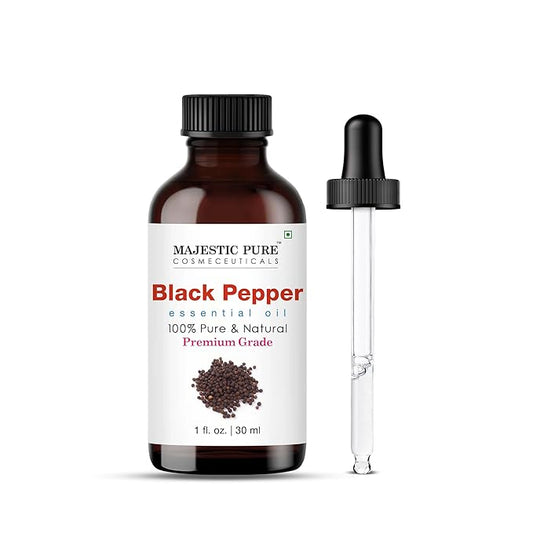 Majestic Pure Black Pepper Essential Oil with Glass Dropper - 1 Fl Oz - 100% Pure and Natural Black Pepper Oil - Premium Grade Essential Oils for Diffuser, Aromatherapy, Soap and Candle Making