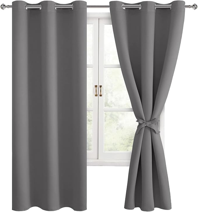 Blackout Curtains for Bedroom, 38 x 63 Inches Length, Light Grey | Thermal by Hiasan