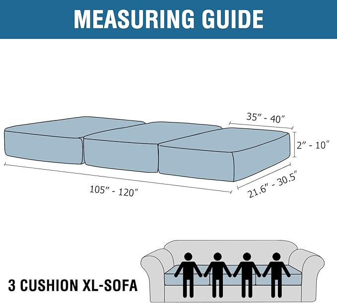 H.VERSAILTEX Velvet Stretch Couch Cushion Cover Plush Cushion Slipcover for Chair Loveseat Sofa Cushion Furniture Protector Seat Cushion Sofa Cover (3 Piece XL Sofa Cushion Covers, Stone Blue)