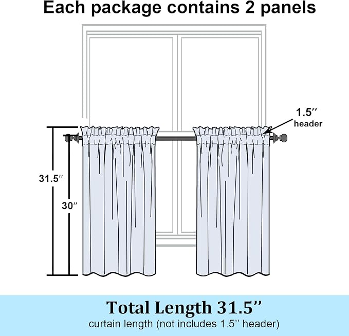 Simplebrand Semi Sheer Charcoal Grey Curtains 30 Inch Length 2 Panels, - Image 2