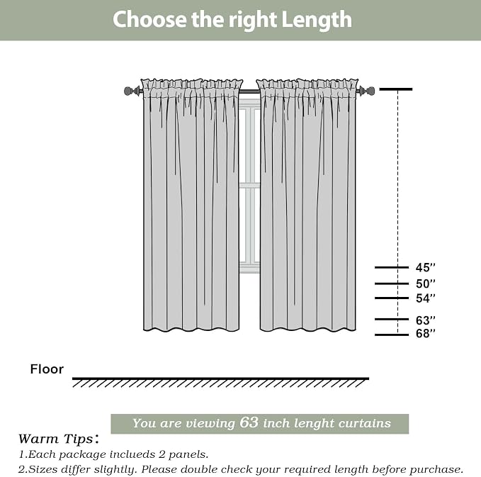 Sheer Curtains 63 Inch Length 2 Panels Set, Light Weight Soft Solid Fimly Sheer - Image 8