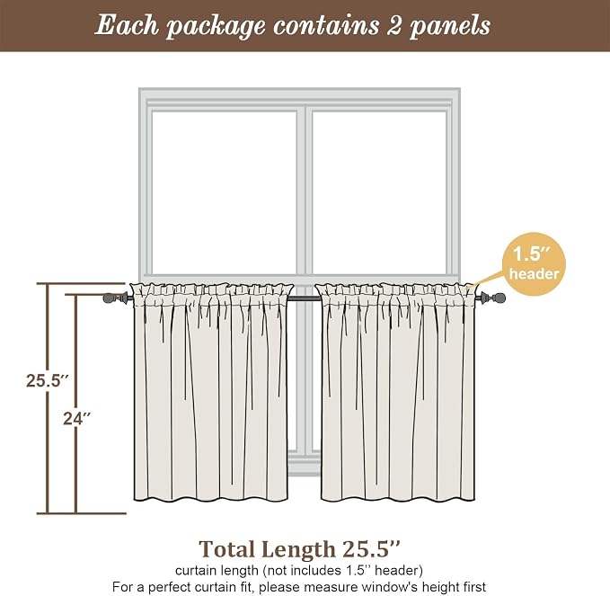Chyhomenyc Sheer Aqua Tier Curtains 24 Inch Length Set, Small Window Kitchen - Image 3