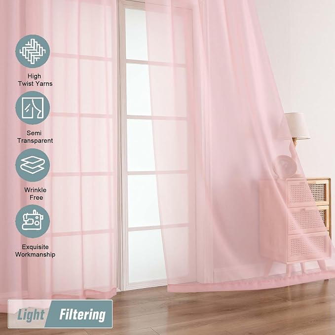 Blush Pink Sheer Curtains 84 Inches Long 2 Panels, Elegant Airy Transparent - Image 5
