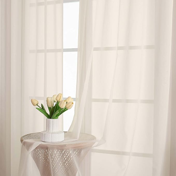 Chyhomenyc Cream Sheer Curtains 63 Inches Long 2 Panels, Light Filtering Bright - Image 2