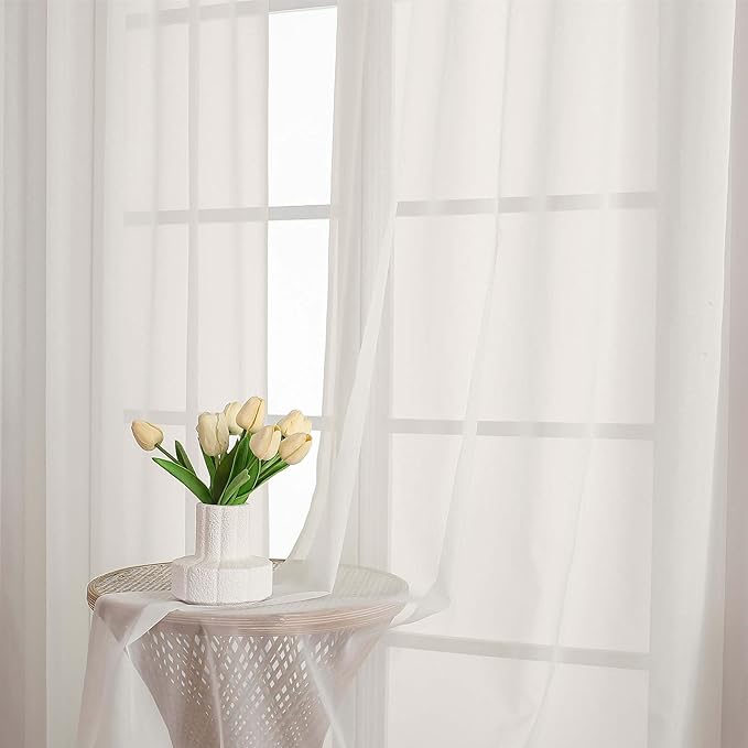 Ivory Sheer Curtains 102 Inches Long 2 Pcs, Rod Pockets Light Filtering Bedroom - Image 3