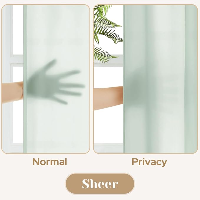 HOMEIDEAS Non-See-Through Sage Green Privacy Sheer Curtains, 52 X 84 Inches - Image 4