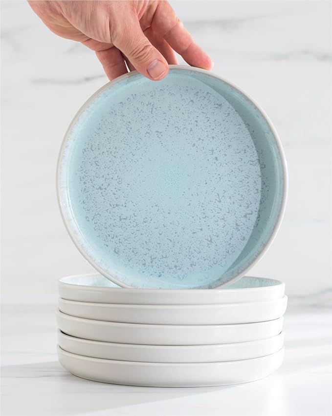 32 Piece Dinnerware Sets for 8 - Modern Style Stoneware Dinnerware Set - Scratch Resistant, Dishwasher Safe Plates and Bowls Sets Ceramic, Dish Set, Bowl and Plate Set - Beige and Blue…