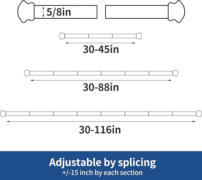 Standard Decorative Window Curtain Rods 30 to 88 Inch, 5/8 Inch Diameter Small - Image 2