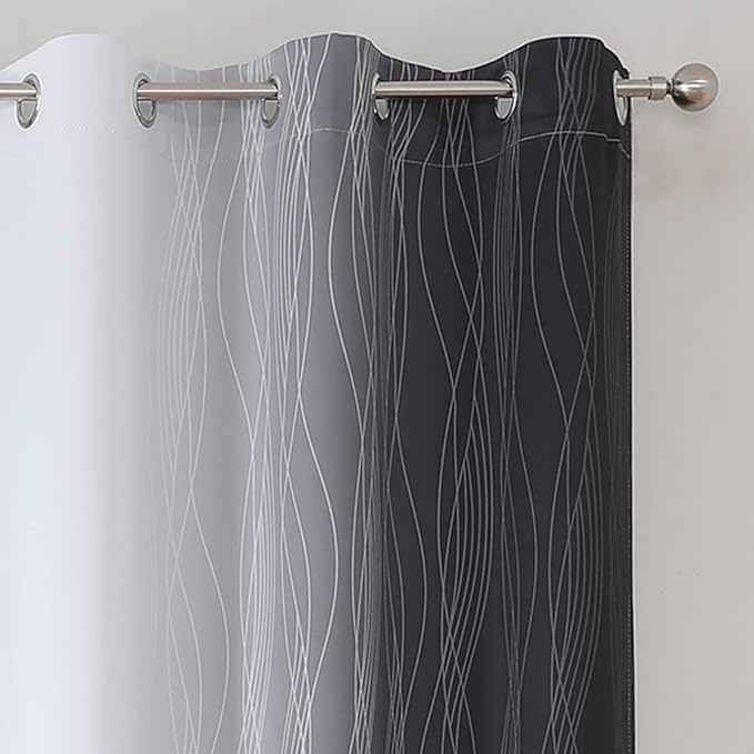 Estelar Textiler Black and Greyish White Blackout Curtains 45 Inch Length - Image 4