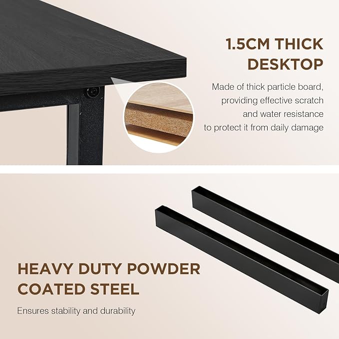 PayLessHere | 47 Inch Computer Desk | Black | Office Desk with Metal Frame, Adjustable Feet | Water-Resistant, Scratchproof Surface | Sturdy Writing Table for Home Office or Study | Pack of 1