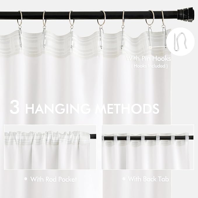 MIULEE Pure White Back Tab Blackout Curtains 52x120 Inch Long 2 Panels Set | - Image 3
