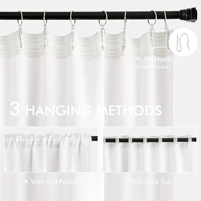 MIULEE Pure White Back Tab Blackout Curtains 52x72 Inches Long 2 Panels Set | - Image 3
