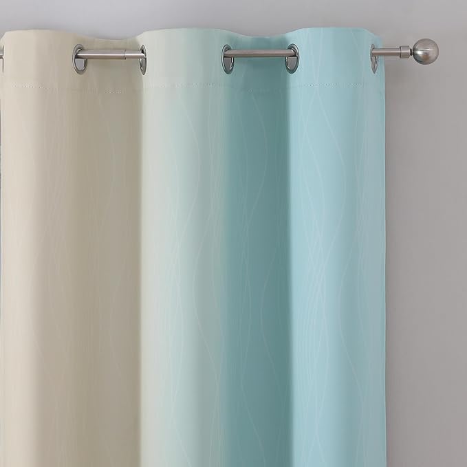 Estelar Textiler Aqua and Beige Room Darkening Blackout Curtains 84 Inch Length - Image 4