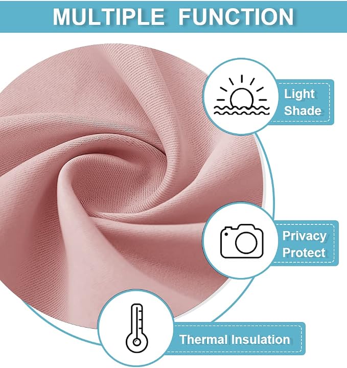 RYB HOME Short Peach Pink Blackout Curtains - Image 4