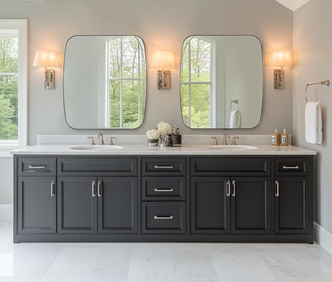 ANDY STAR Brushed Nickel Oblong Mirror, 36x40 Inch Brushed Nickel Oval Mirror for Bathroom with Stainless Steel Metal Frame, Wall Mouned for Bathroom, Living Room, Entryway