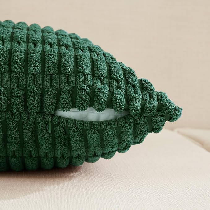 Fancy Homi Set of 4 Dark Green Boho Decorative Throw Pillow Covers 22x22 Inch - Image 3