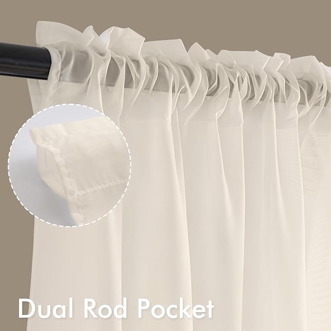 MIULEE Light Beige Sheer Curtains 90 Inches Long 4 Panels 42 x 90 Inches | - Image 3