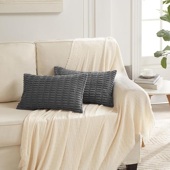 Fancy Homi 4 Packs Dark Grey Decorative Throw Pillow Covers 12x24 Inch - Image 6