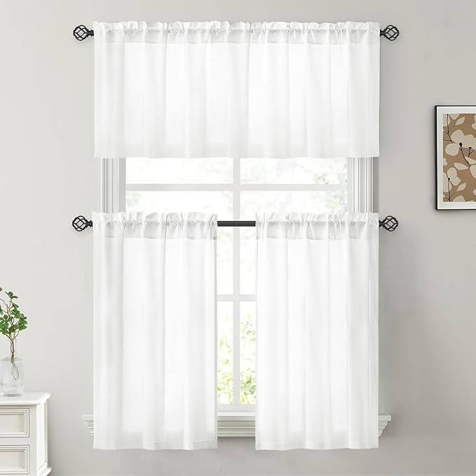 HOMEIDEAS Non-See-Through White Privacy Sheer Kitchen Curtains, 30 X 36 Inches - Image 7
