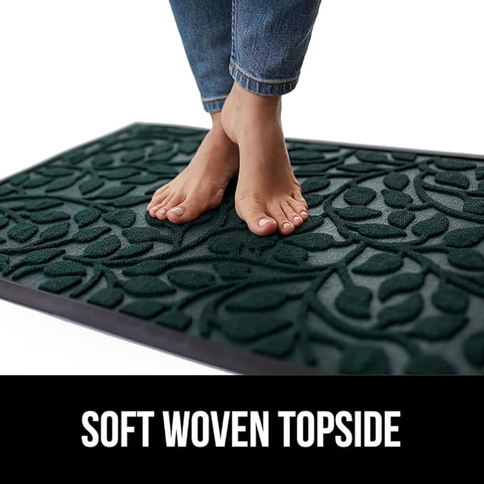 GORILLA GRIP 100% Waterproof All-Season WeatherMax Doormat 35x23, US Designed Natural Rubber, Stain and Fade Resistant, Low Profile Indoor Outdoor Door Mats, Easy Clean Patio Mat, Moss Vine Leaves