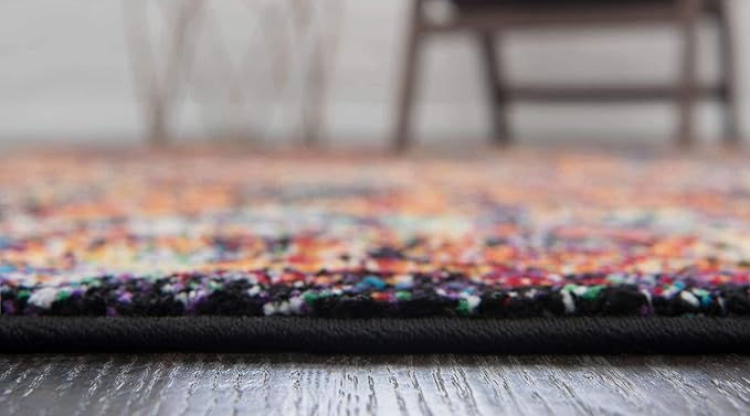 Unique Loom Rosso Collection Vintage, Traditional, Bohemian, Geometric, Border, Distressed, Southwestern Area Rug, 8 ft x 8 ft, Orange/Black