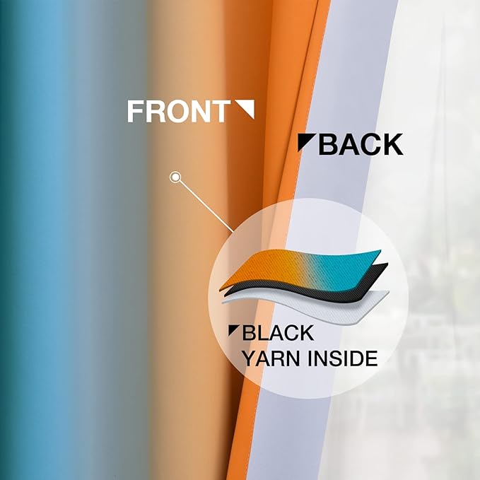 Yakamok Orange and Blue Blackout Curtains, Ombre Full Room Darkening Window - Image 4