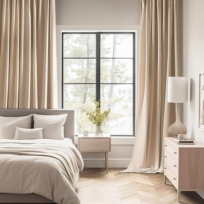 MIULEE Beige Back Tab Blackout Curtains 52x84 Inch Length 2 Panels Set | Rod - Image 2