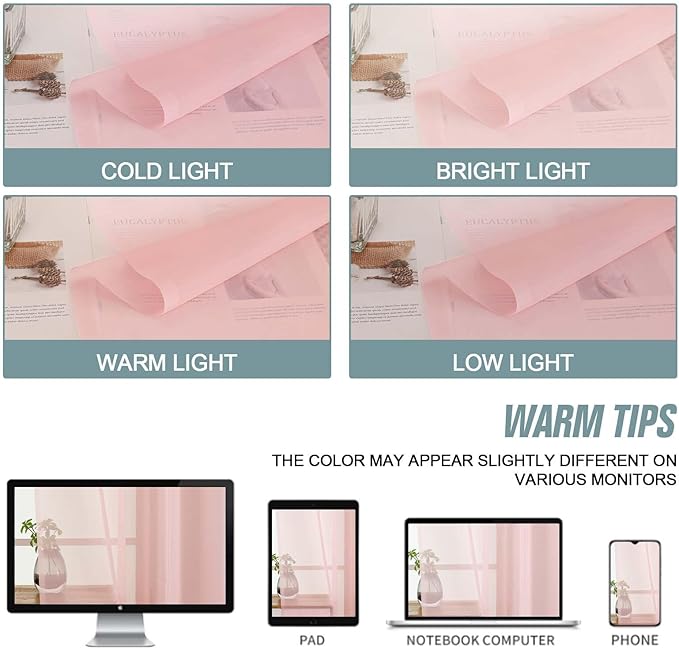 Blush Pink Window Sheer Curtains 45 Inches Length, Voile Short Curtains - Image 6