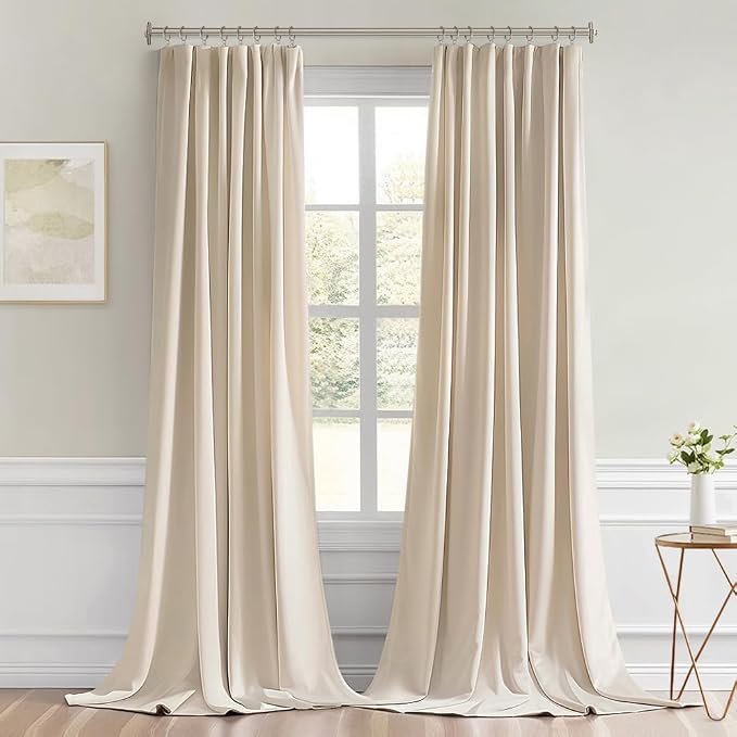 MIULEE Back Tab Cream Beige Curtains 108 Inch Long 2 Panels Set - Image 9