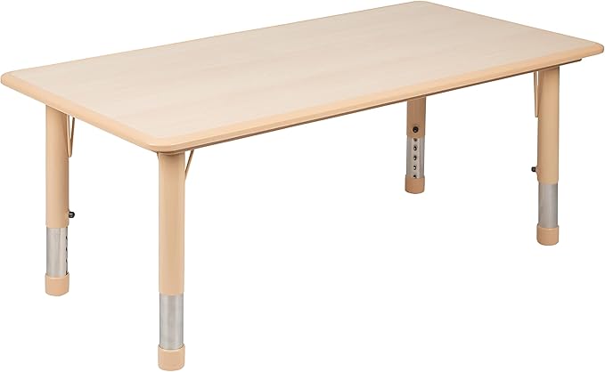 EMMA + OLIVER 23.625" W x 47.25" L Rectangle Natural Plastic Activity Table Set with 6 Chairs