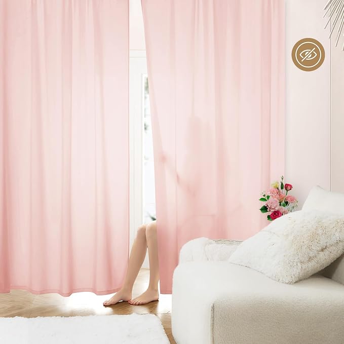 HOMEIDEAS Non-See-Through Blush Pink Privacy Sheer Curtains, 52 X 54 Inches by HOMEIDEAS