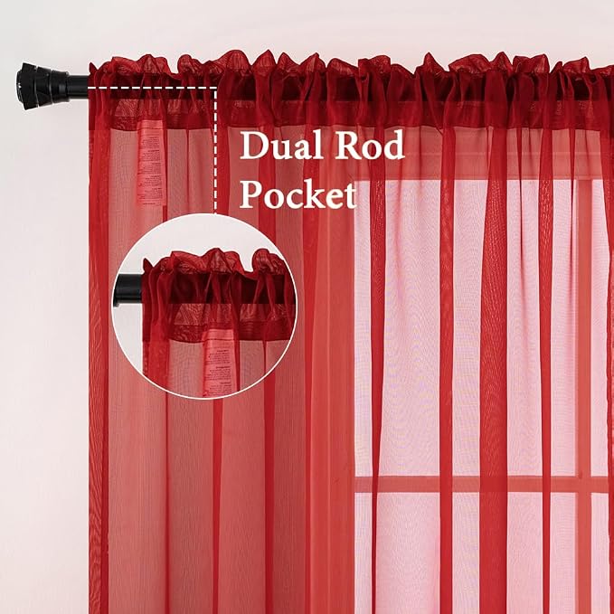 MIULEE 2 Panels Red Sheer Christmas Window Curtains 54 X 72 Inches | Solid Color - Image 3