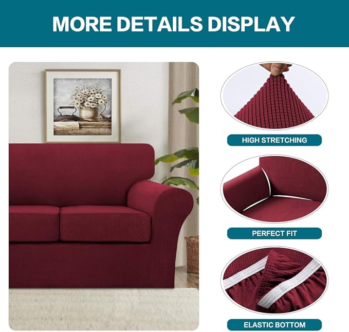 Turquoize 4 Piece Sofa Covers For 3 Cushion Couch Sofa Slipcover Soft Couch - Image 4