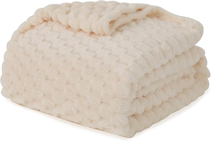 Puncuntex Cream White Throw Blanket 90"×90" inches Fuzzy 3D Jacquard Decorative - Image 5