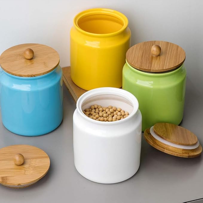 Sweejar Ceramic Kitchen Canisters, 28 FLOZ Porcelain Food Storage Jar with Airtight Seal Wooden Lid, Home Container Serving for Coffee Beans, Tea-leave, Sugar, Salt, Tool Bucket (Turquoise)